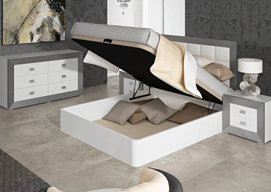Contemporary white / gray storage platform full bed