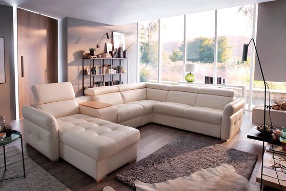 Ultra-modern beige top-grain leather sectional