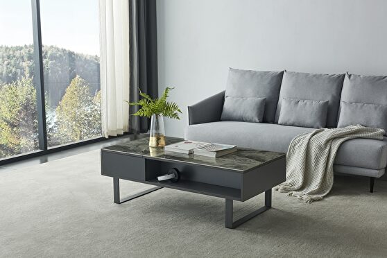 Marble lift top contemporary gray coffee table