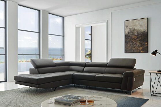Contemporary dark gray leather sectional