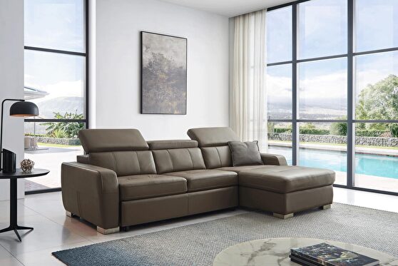 Contemporary gray / brown  leather sectional w/ bed