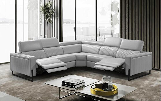 Contemporary modular style light gray leather recliner sectional