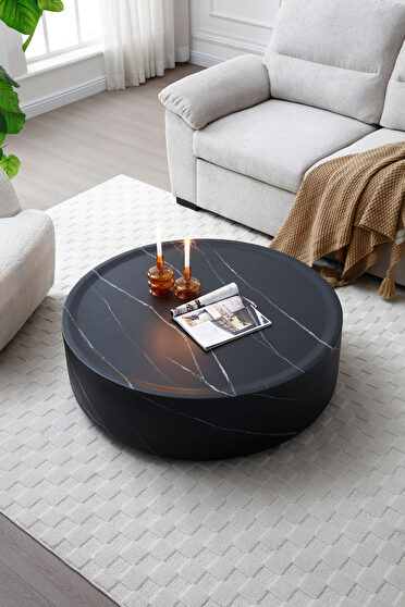 Round marble low-profile black coffee table