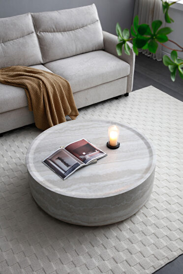 Round marble low-profile black coffee table
