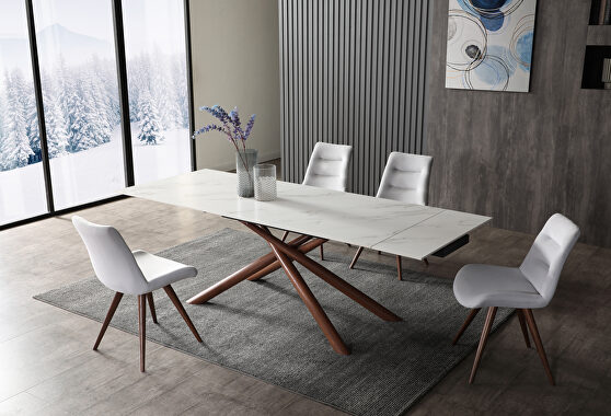 Contemporary marble-like top dining table w/ extensions