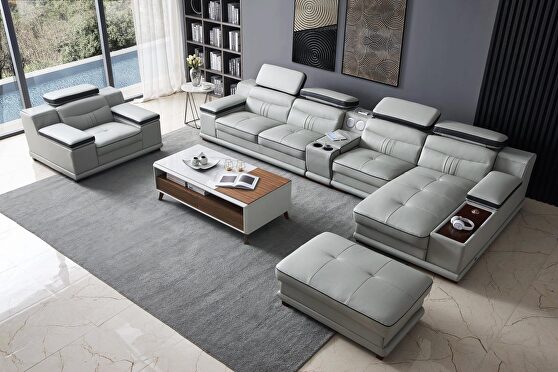 Elegant contemporary gray half leather sectional sofa