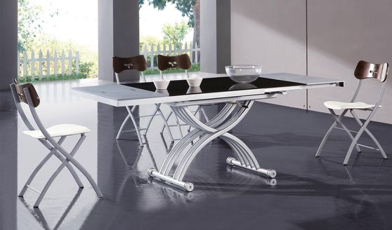 Modern glass top foldable dining table w/ extension