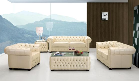 Ivory leather tufted buttons design sofa