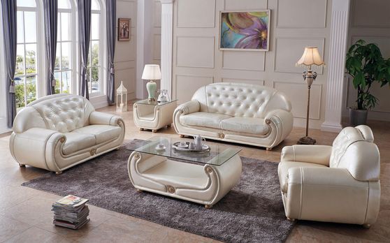 Full beige leather 3pcs living room set