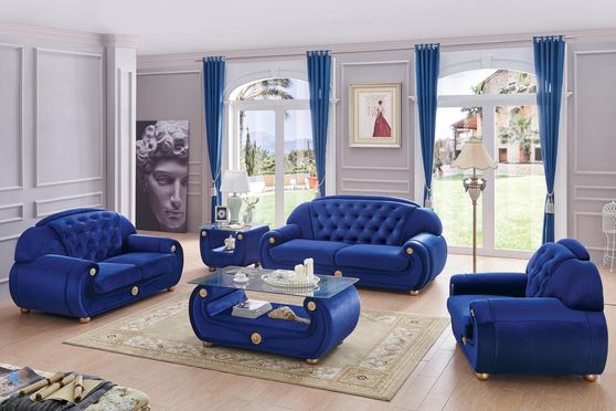 Full blue fabric tufted backs traditional couch