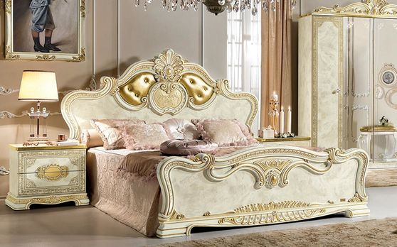 Classical style Italian king size bedroom in ivory wood