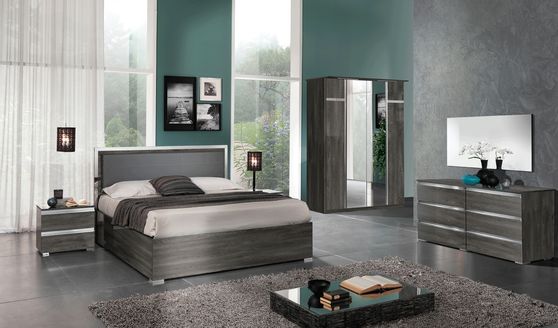 Gray modern wood / metal platform king bed
