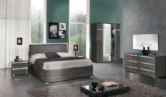 Gray modern wood / metal platform bed