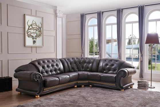 Italian brown leather sectional in royal tufted design