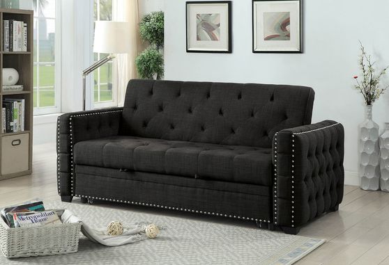 Dark gray fabric tufted back sleeper sofa