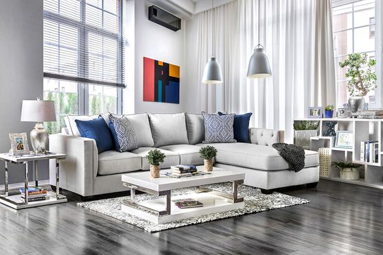 Linen-like fabric light gray US-made sectional sofa