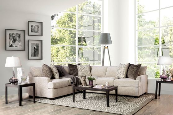 Ivory chenille fabric US-made sectional sofa