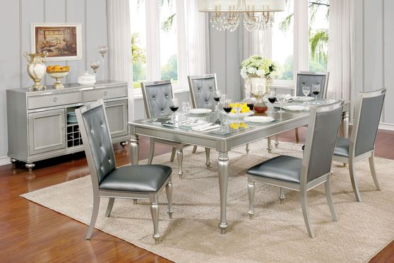 Silver gray glam style family size dining table