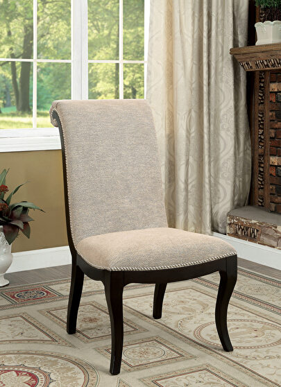 Beige finish upholstered seat dining chair