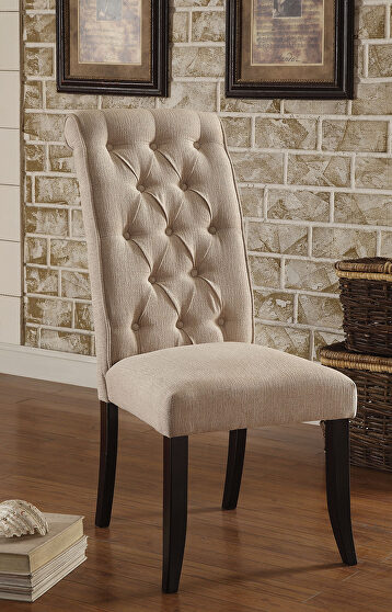 Beige upholstered seat button tufted dining chair