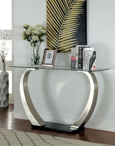 Glass top modern sofa table with steel legs