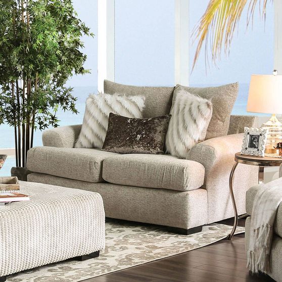Transitional style beige woven fabric loveseat