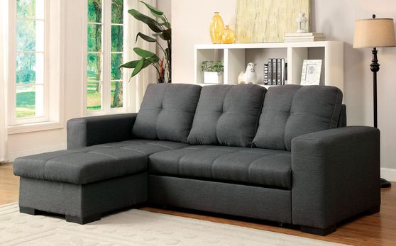 Simple casual reversible sectional sofa in gray fabric