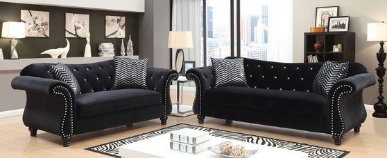 Black fabric glam style tufted sofa