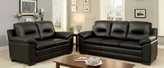 Black leatherette casual sofa in modern style