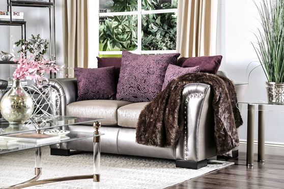 Pewter/purple glam style casual living room loveseat