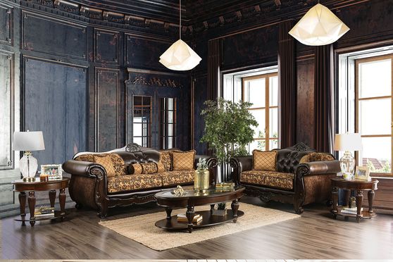 Traditional leatherette/chenille fabric sofa
