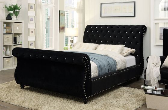Contemporary platform king bed with tufted hb/fb