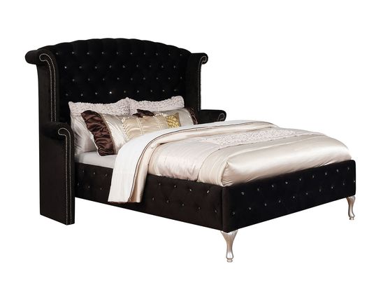 Flannelette fabric tufted modern king bed in black