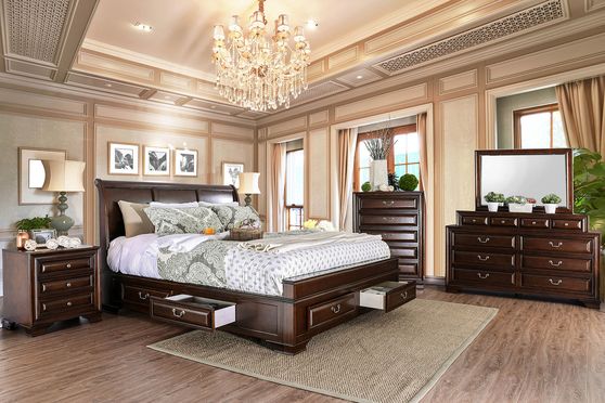 Brown cherry finish storage king bed w/ drawers