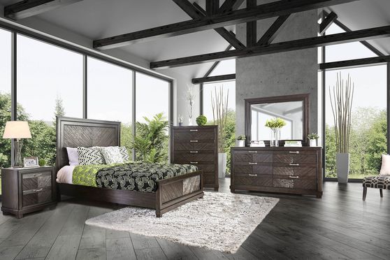 Espresso transitional style bed w/ footboard drawers