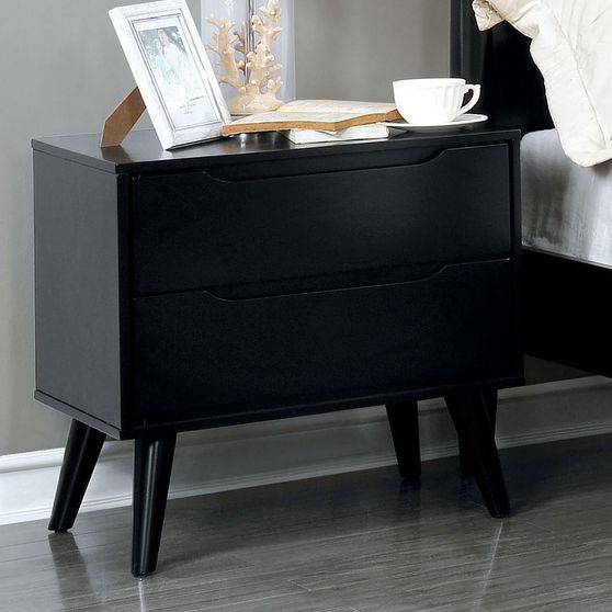 Mid-century modern style black finish nightstand