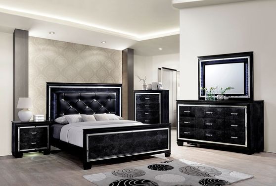 Black crocodile leatherette modern bed