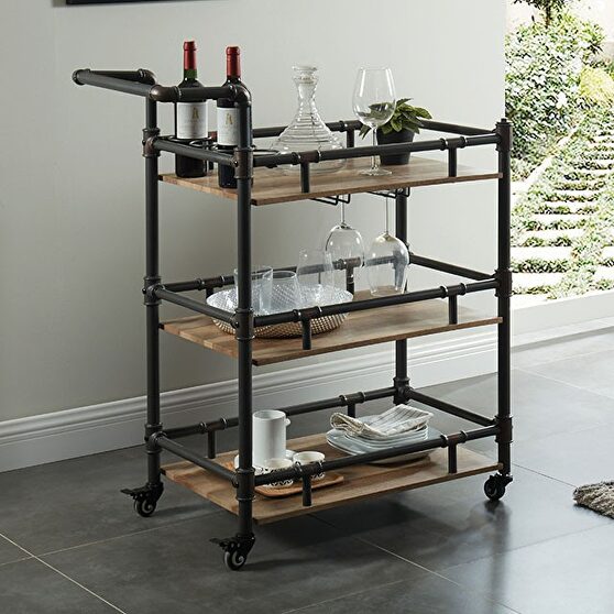 Sand black/natural industrial serving cart