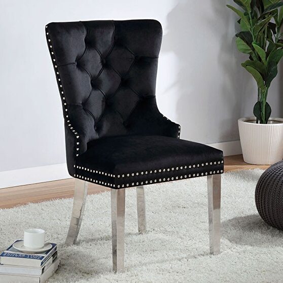Black finish flannelette contemporary dining chair