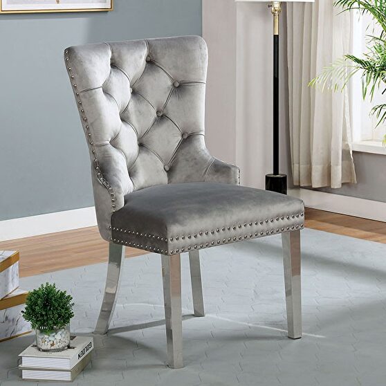 Gray finish flannelette contemporary dining chair