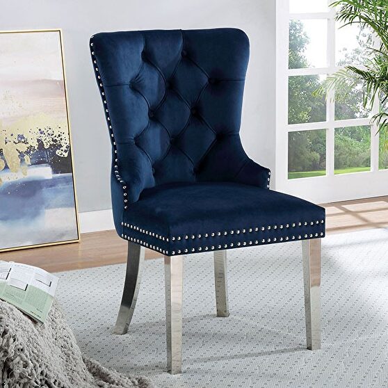 Blue finish flannelette contemporary dining chair