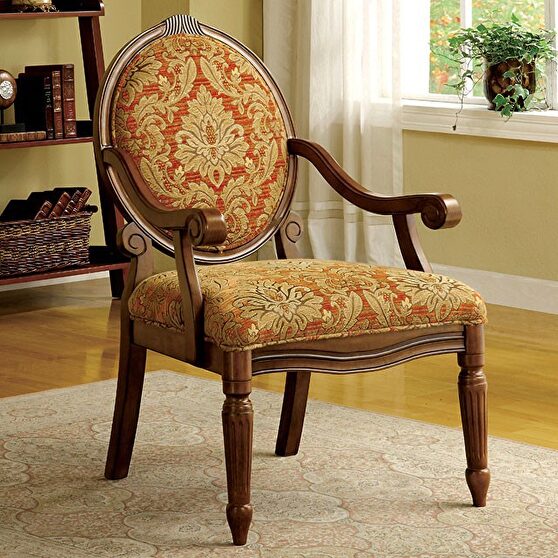 Tan/orange pattern traditional accent chair