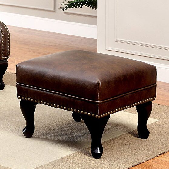 Rustic brown button tufting w/ nailhead trim traditional ottoman