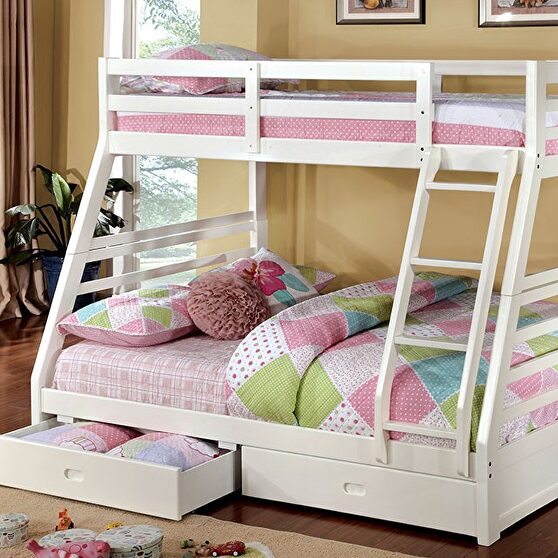 Twin/full bunk bed in white finish w/ two drawers