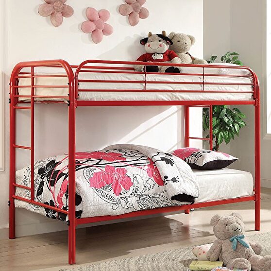 Red transitional twin/twin bunk bed