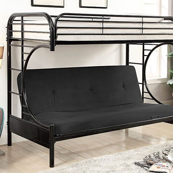 Black finish twin/twin bunk bed w/ futon bottom bunk