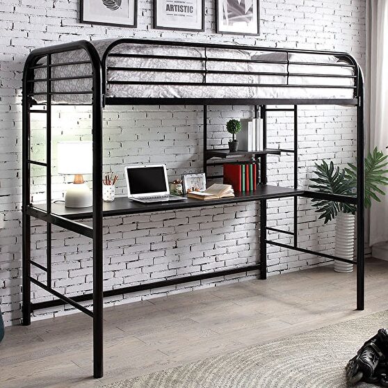 Black finish transitional twin loft bed