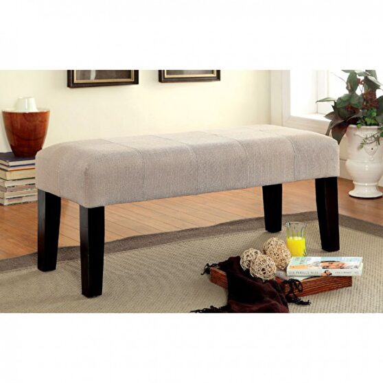 Ivory fabric contemporary bench