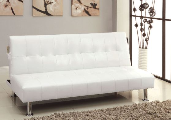 White/Chrome Contemporary Leatherette Futon Sofa
