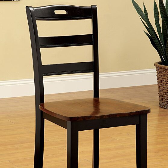 Antique oak & black finish wooden contour seat dining chair